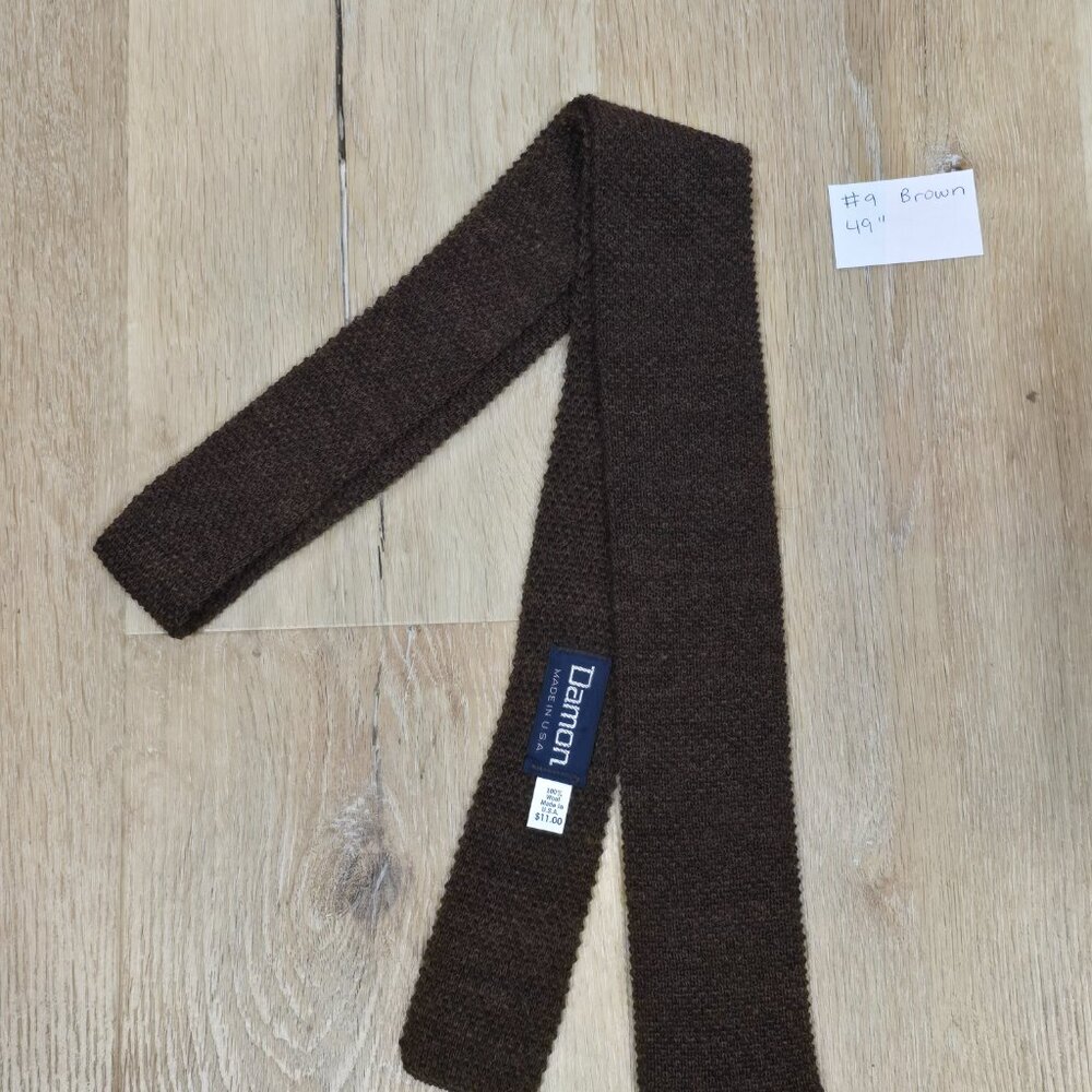 Damon Heathered Dark Brown Wool Knit Tie Vintage Skinny USA